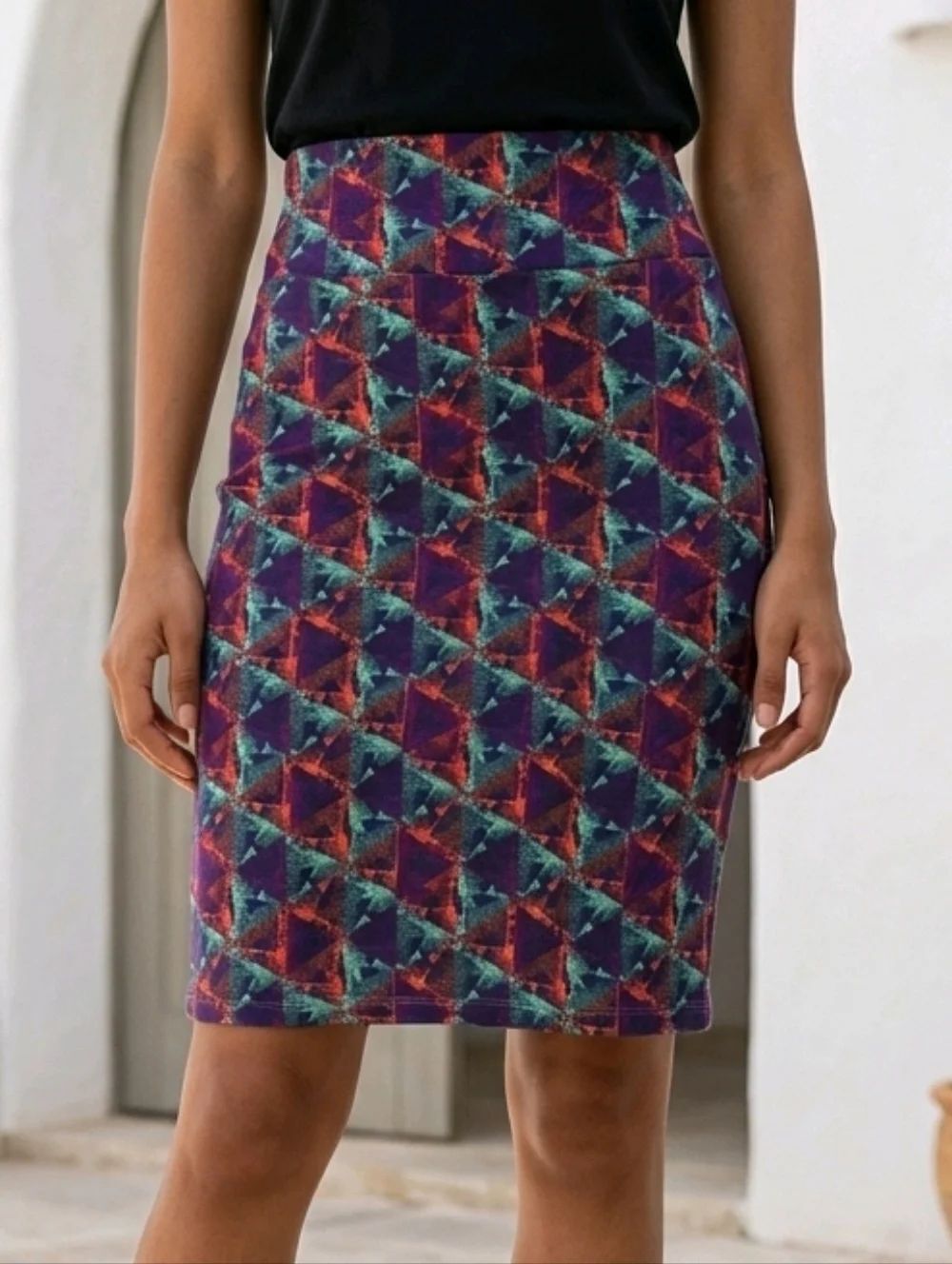 LuLaRoe Cassie Geometric Jacquard Pencil Skirt Abstract Stretch Bodycon Small